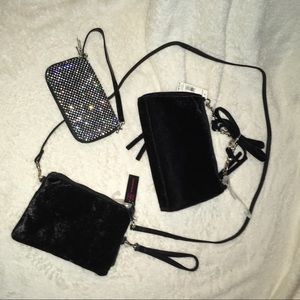 3 Purses & 1 blouse black velvet